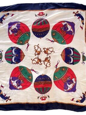 HOT AIR Balloons SCARF Cherubs Jewel Colors Silk-Feel Polyester 34" X 34" Gift